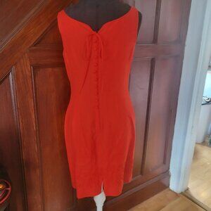 Vintage Donna Morgan Red Linen Dress Size 8 Sleeveless Embroidered Floral Detail